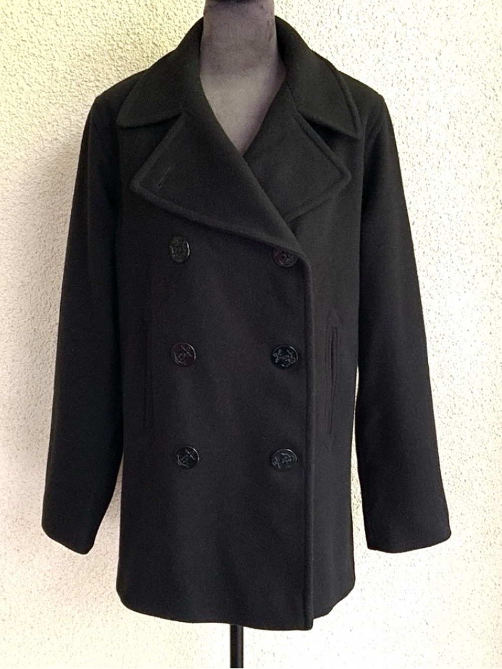 Vintage J Percy 100% Merino Wool Pea Coat Women 4 Black Double Breasted USA
